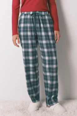 Pantalón largo 100% algodón franela cuadros verde