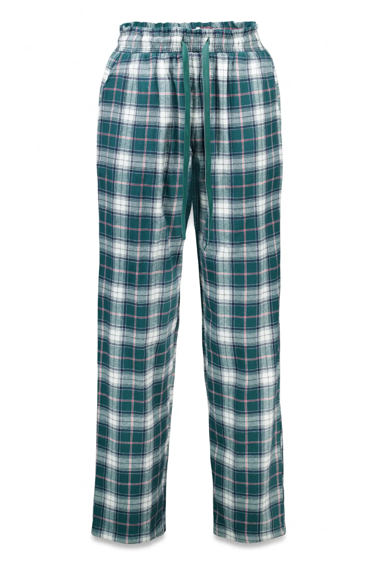 Pantalón largo 100% algodón franela cuadros verde