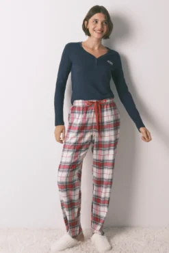 Pantalón largoalgodón franela cuadros rojo