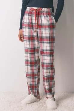 Pantalón largoalgodón franela cuadros rojo