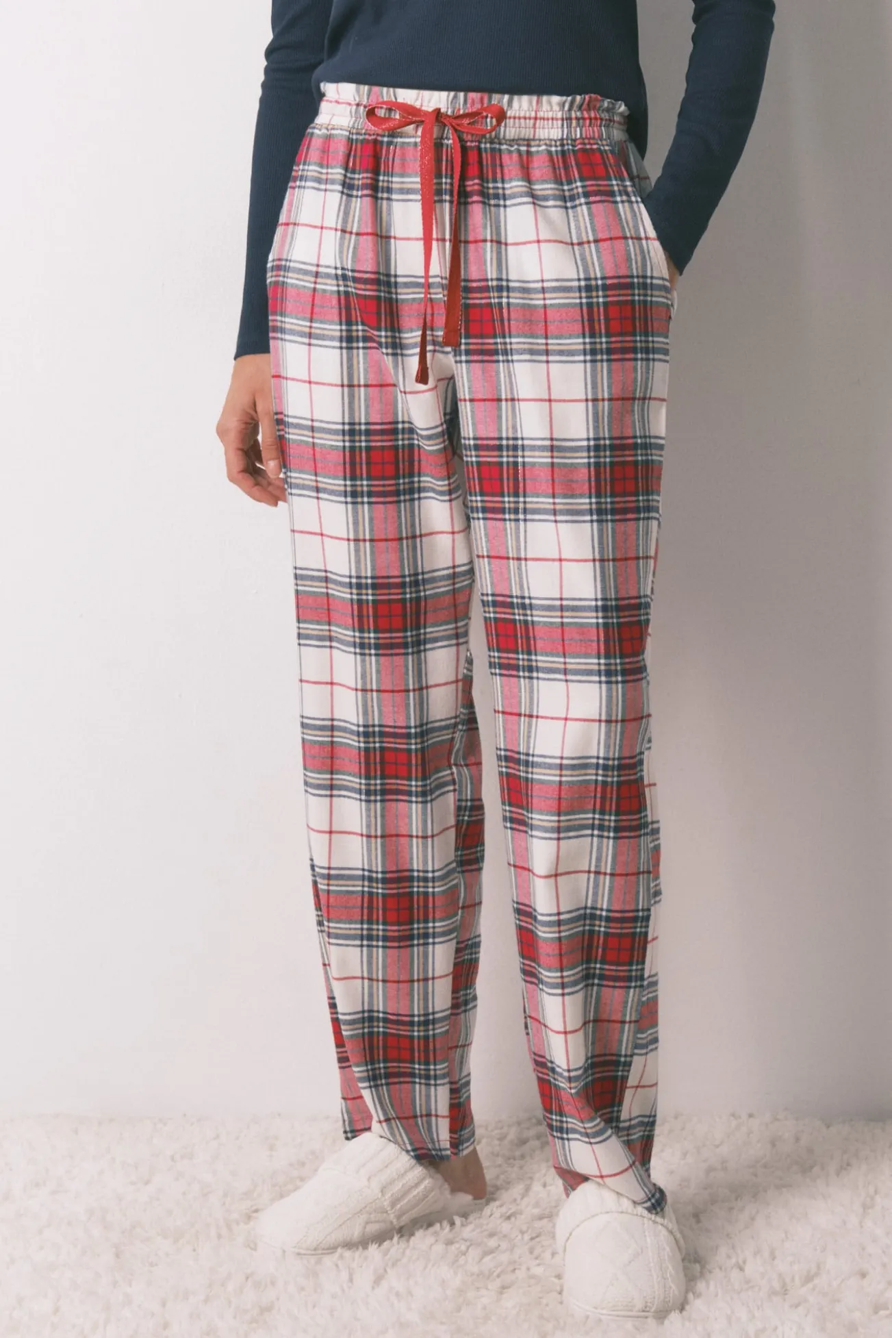 Pantalón largoalgodón franela cuadros rojo