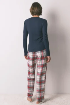 Pantalón largoalgodón franela cuadros rojo