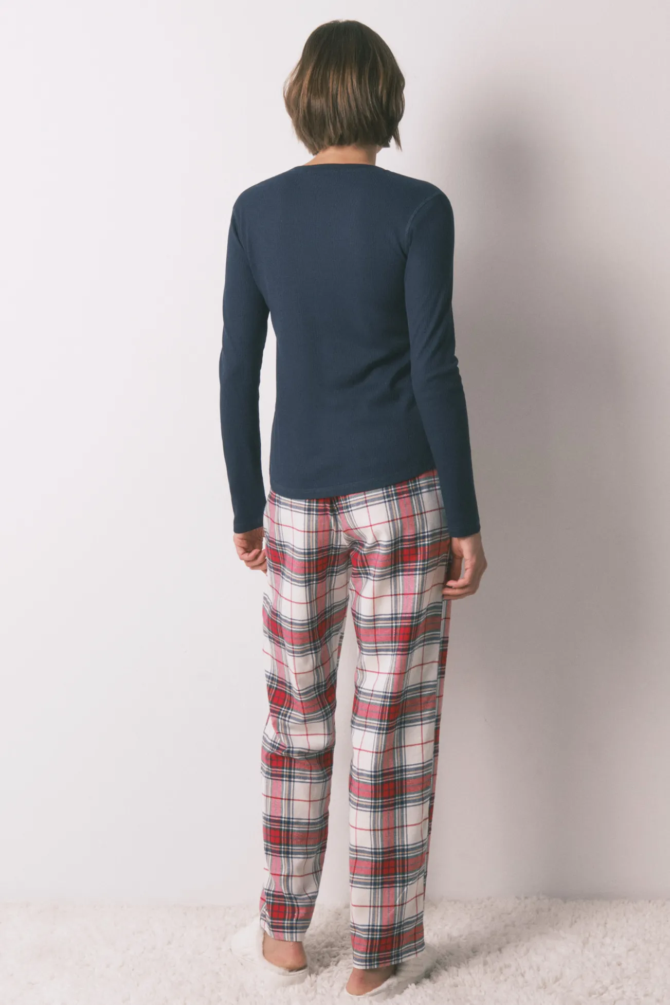 Pantalón largoalgodón franela cuadros rojo