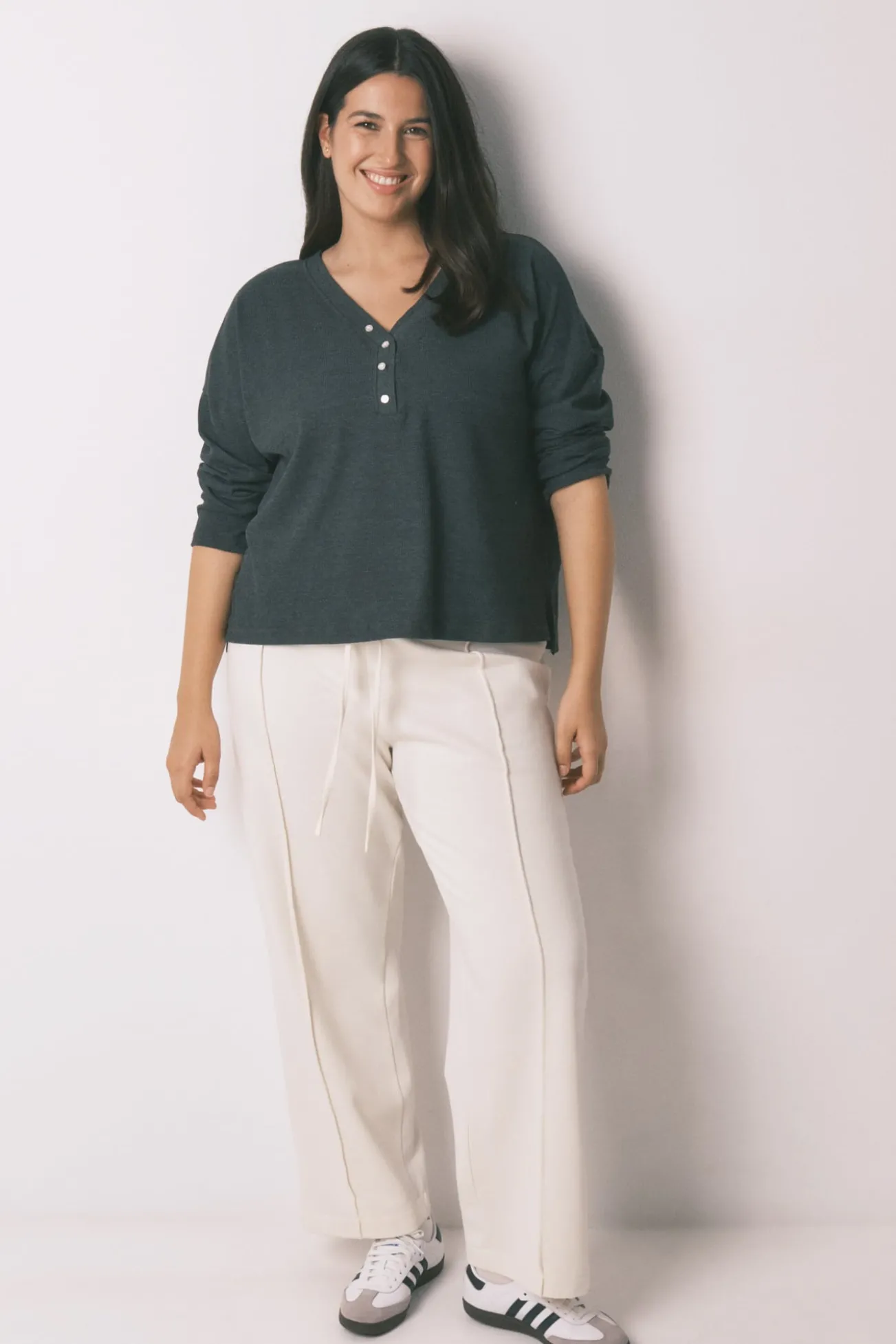 Pantalón largo felpa fina blanco