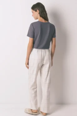Pantalón largo franela blanco print cuadros