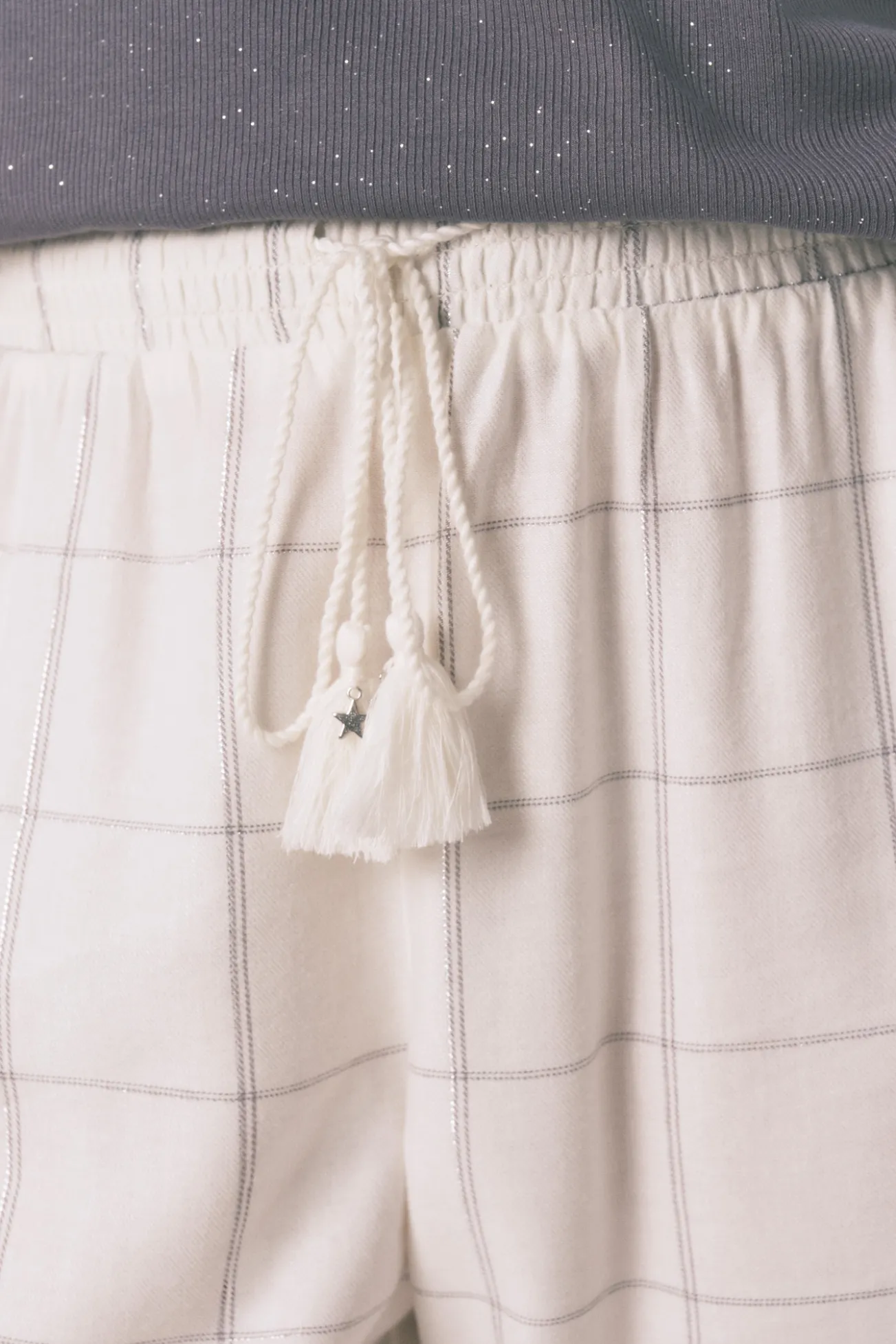 Pantalón largo franela blanco print cuadros