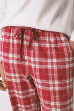 Pantalón largo franela estampado cuadros rojo
