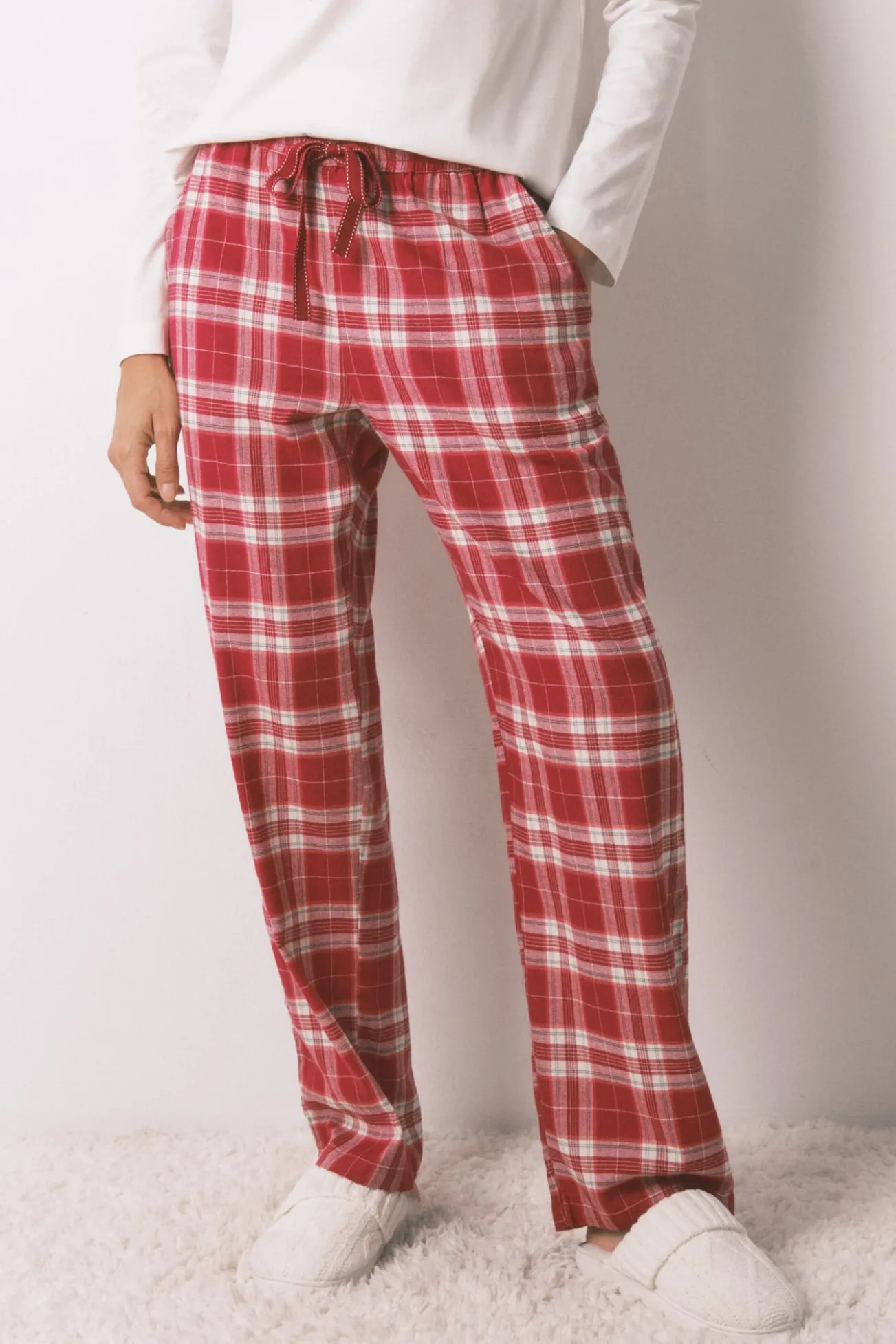 Pantalón largo franela estampado cuadros rojo