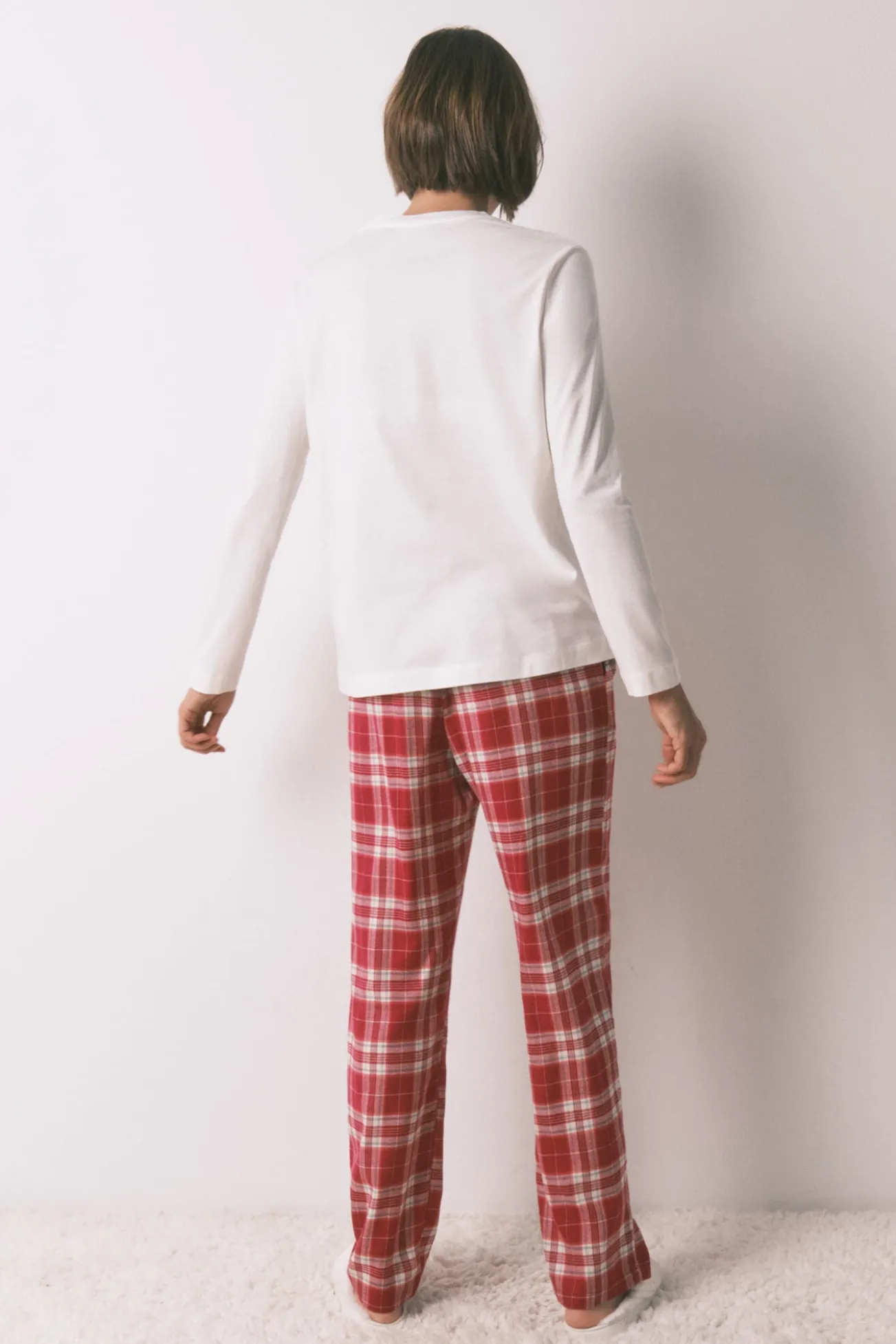 Pantalón largo franela estampado cuadros rojo