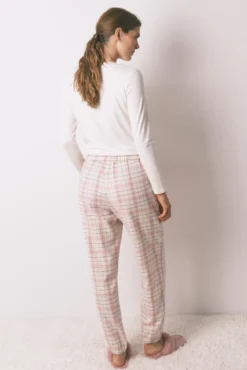 Pantalón largo franela rosa print cuadros