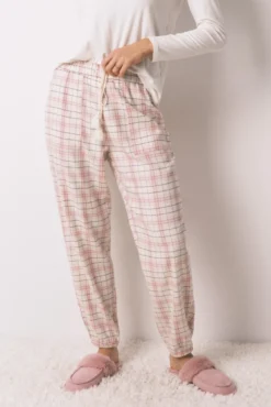 Pantalón largo franela rosa print cuadros