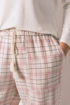 Pantalón largo franela rosa print cuadros