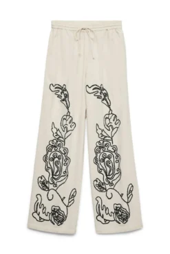 Pantalón largo lino estampado