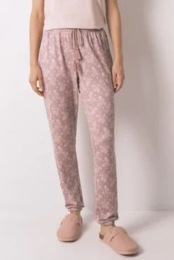 Pantalón largo punto cálido suave paiseley rosa