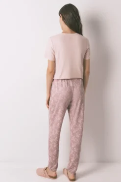 Pantalón largo punto cálido suave paiseley rosa