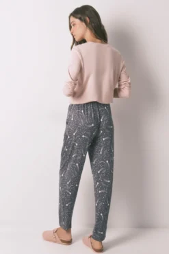 Pantalón largo punto cálido suave estrellas grises
