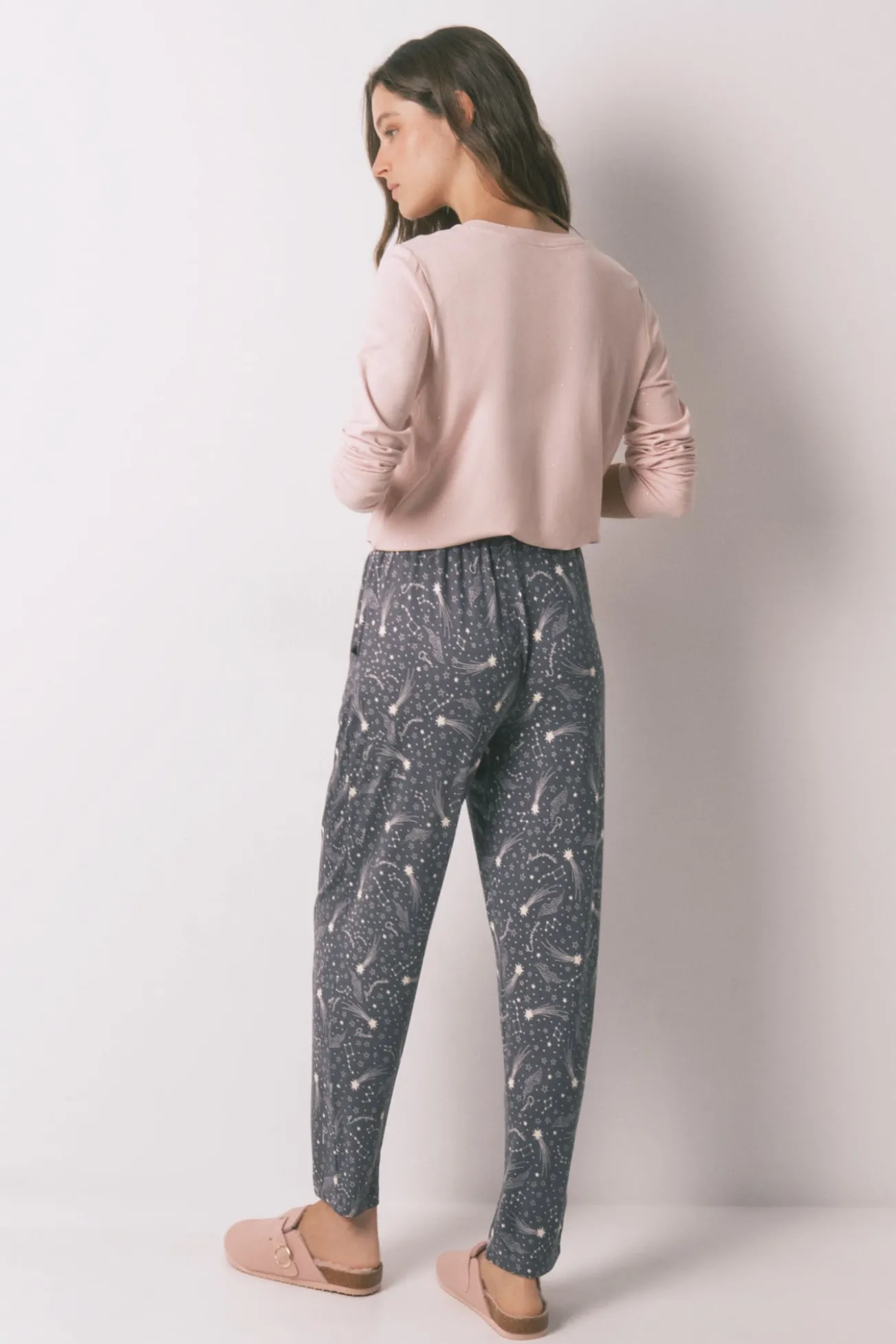 Pantalón largo punto cálido suave estrellas grises