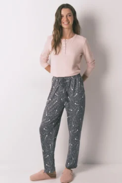 Pantalón largo punto cálido suave estrellas grises