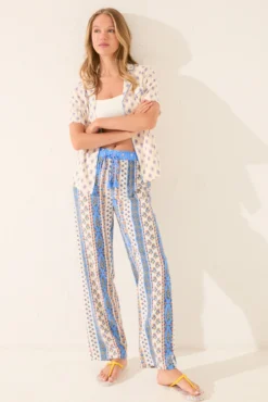 Pantalón largo viscosa cenefas multicolor