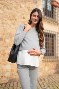 Pantalón premamá de punto con costuras