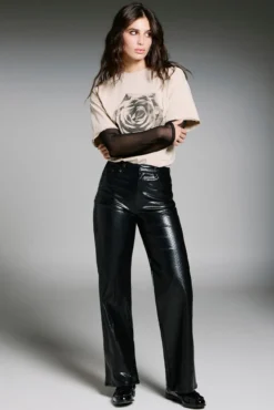 Pantalón wide leg piel vegana