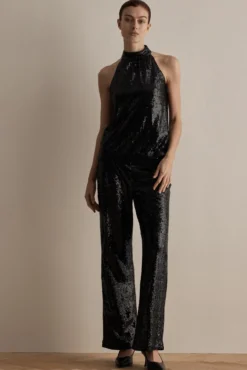 Pantalones rectos de fiesta con lentejuelas confeccionado con materiales reciclados