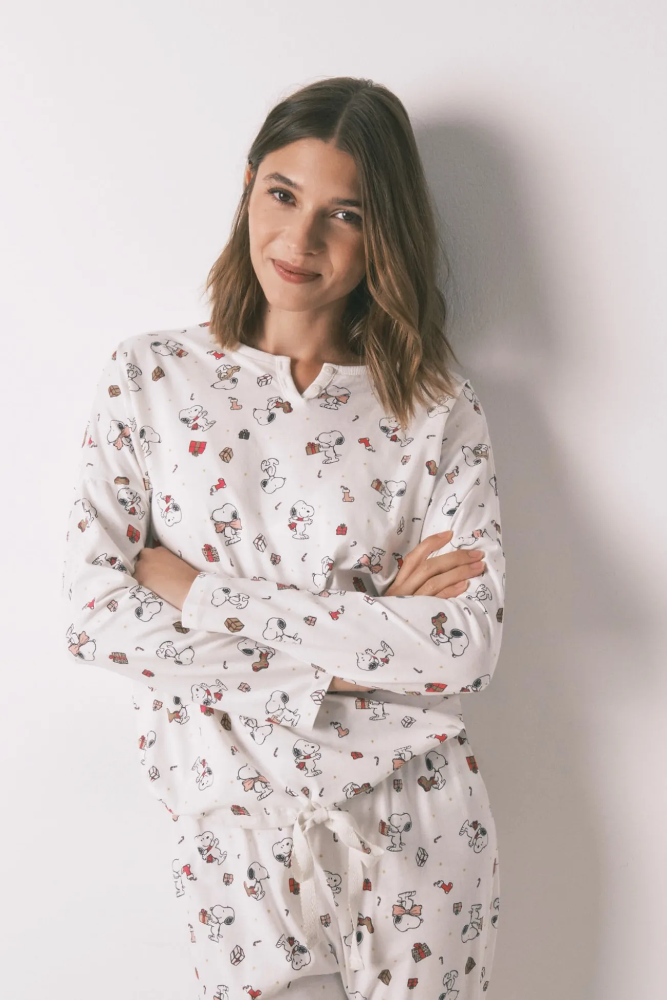Pijama largo 100% algodón blanco Snoopy