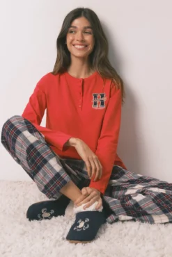 Pijama largo 100% algodón estampado cuadros "Hogwarts"