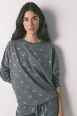 Pijama largo 100% algodón gris logo Mickey