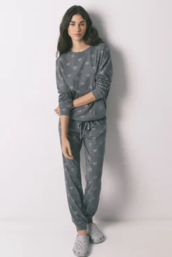Pijama largo 100% algodón gris logo Mickey