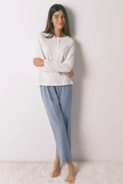 Pijama largo algodón pantalón flores