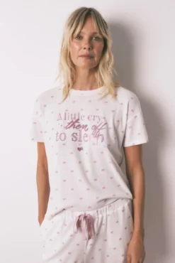 Pijama largo camiseta corta La Vecina Rubia tejido Waffle