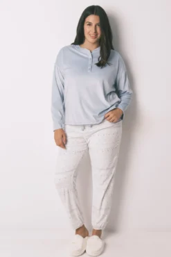 Pijama largo polar suave cenefas azul
