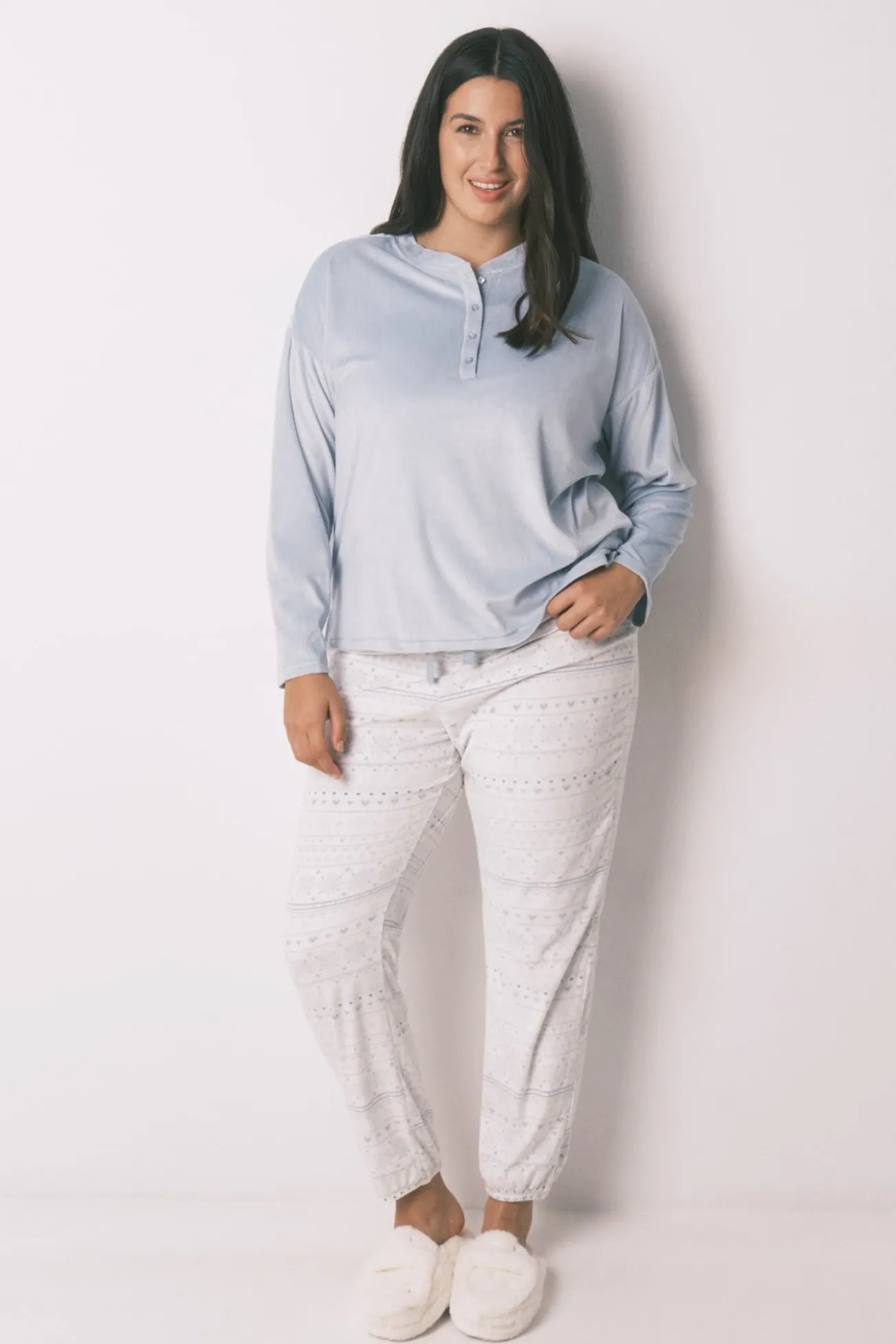 Pijama largo polar suave cenefas azul