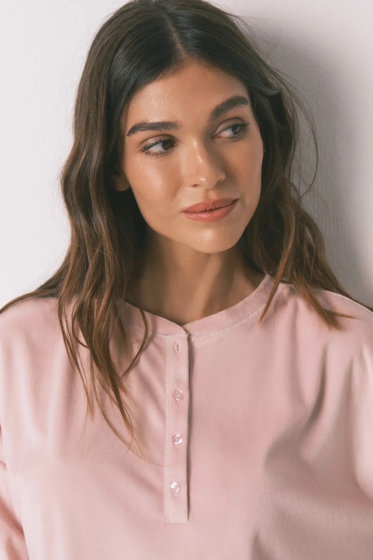 Pijama largo polar suave cenefas rosa