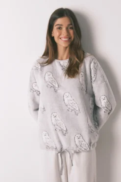 Pijama largo polar suave estampado 
