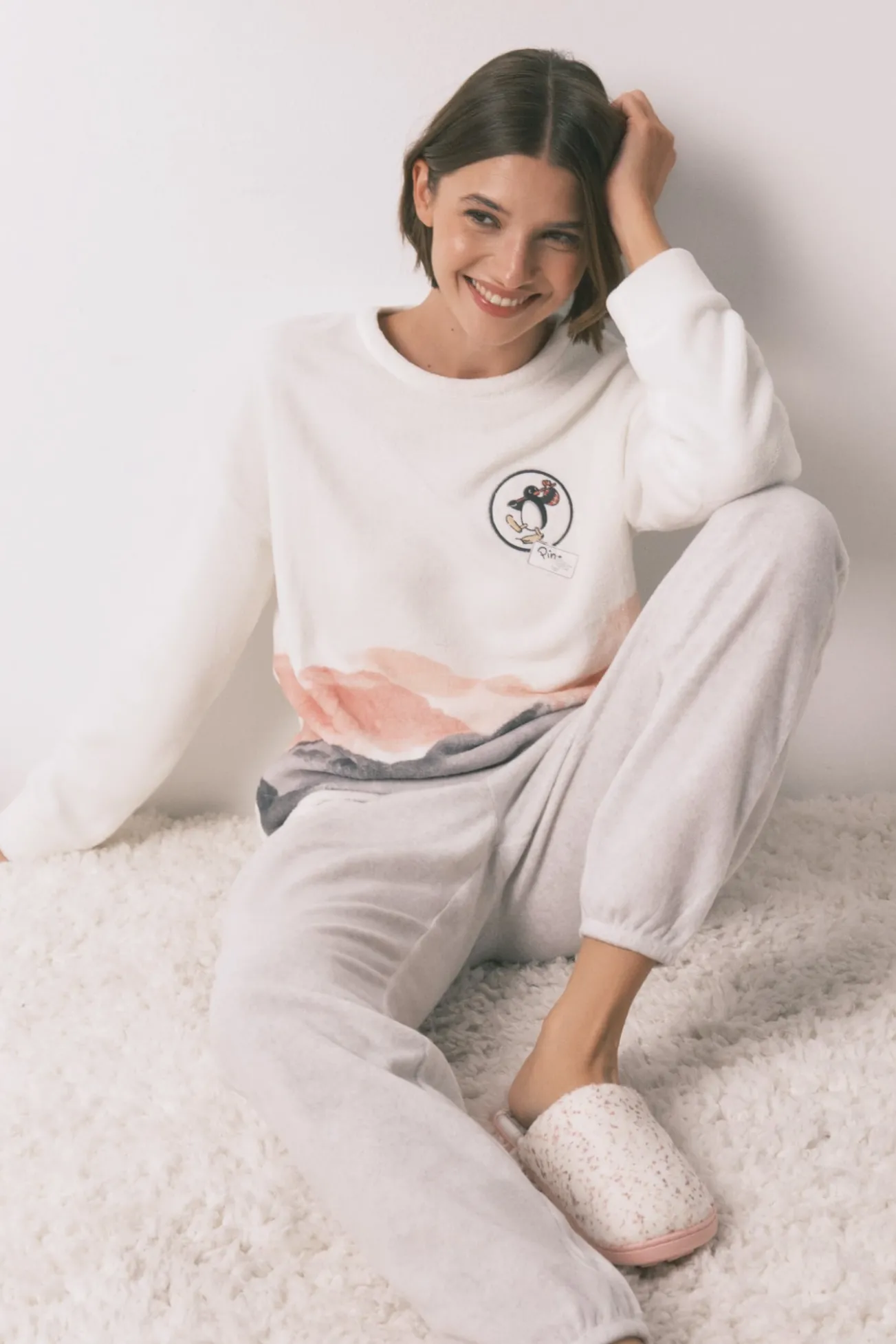 Pijama largo polar suave estampado Pingu
