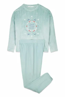Pijama largo polar textura azul
