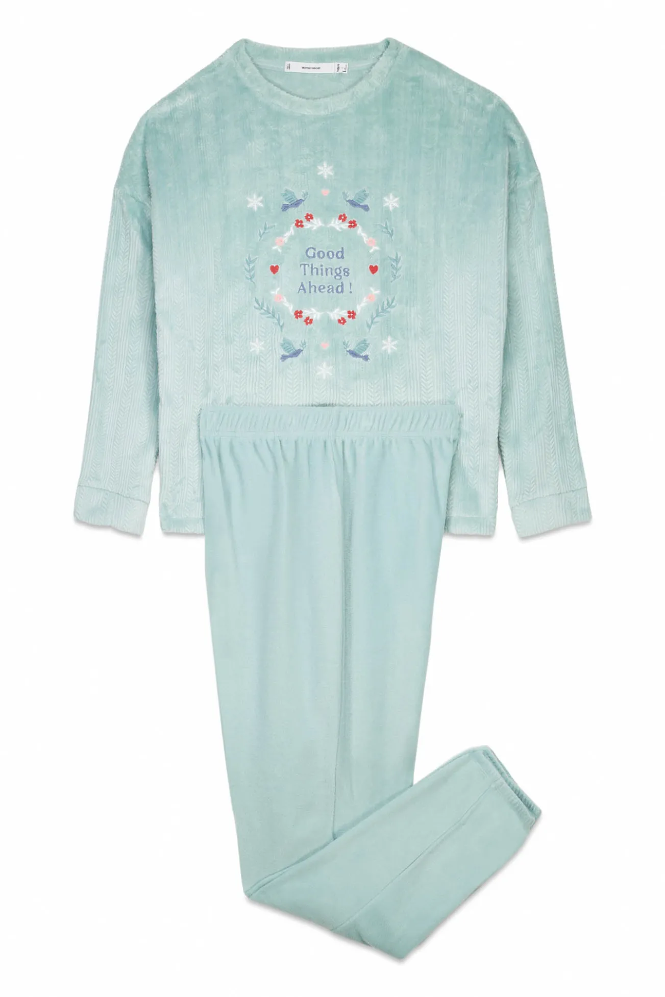 Pijama largo polar textura azul