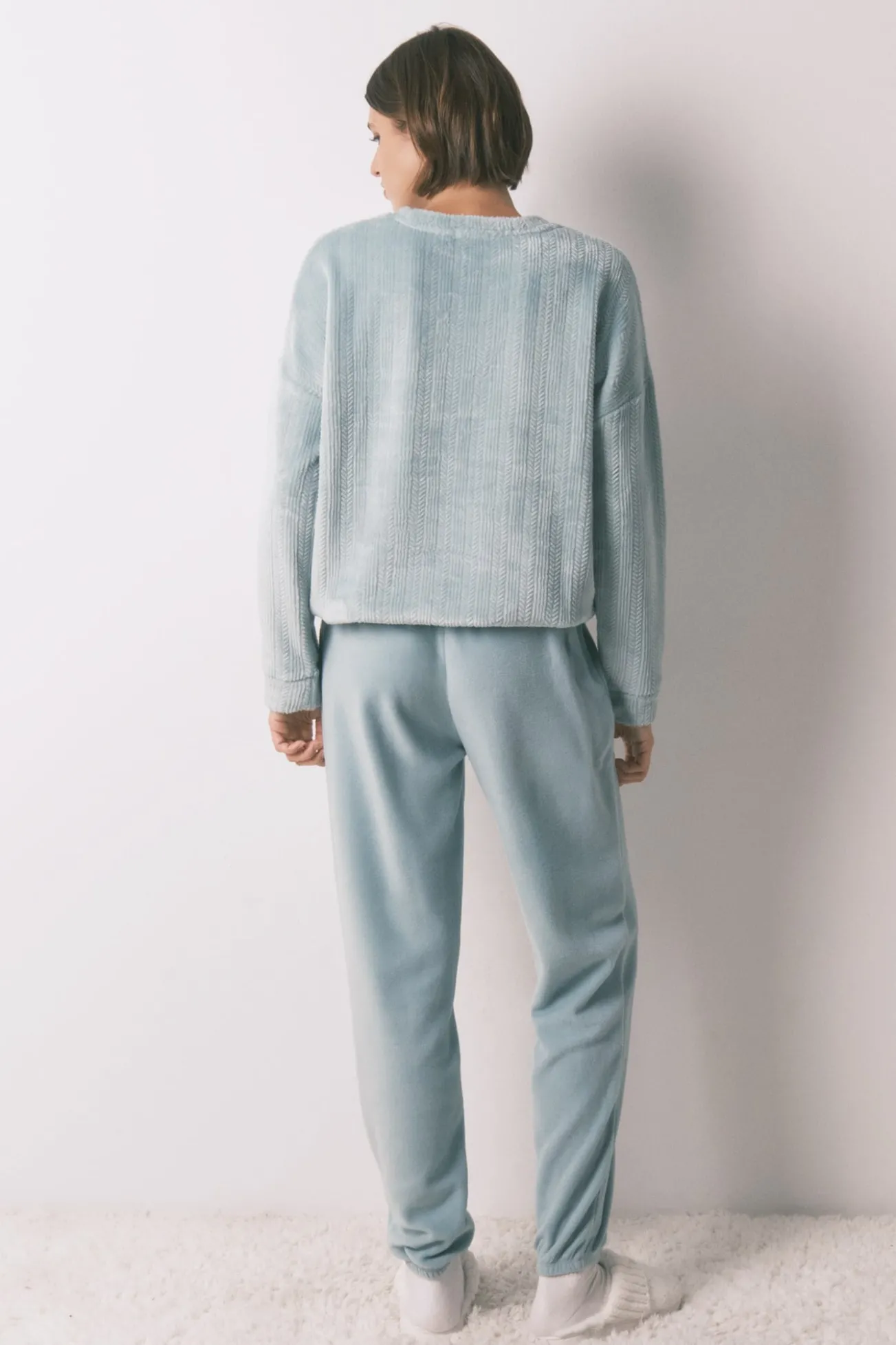 Pijama largo polar textura azul