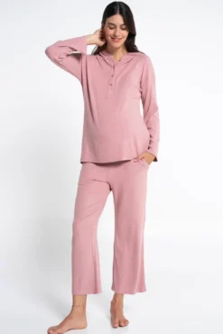 Pijama largo premamá de canalé con capucha