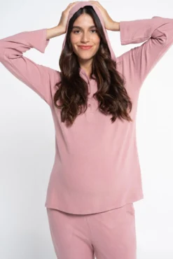 Pijama largo premamá de canalé con capucha