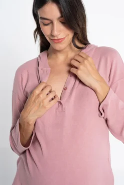 Pijama largo premamá de canalé con capucha