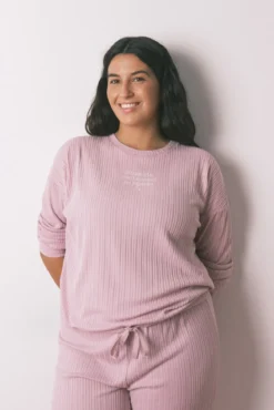 Pijama largo rosa Vecina Rubia punto cálido soft