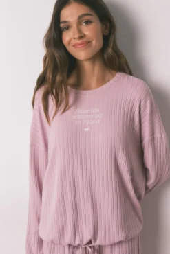 Pijama largo rosa Vecina Rubia punto cálido soft
