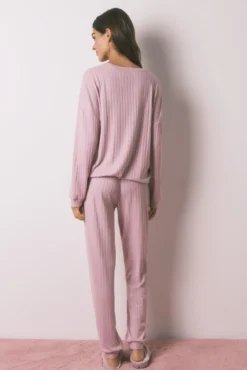Pijama largo rosa Vecina Rubia punto cálido soft