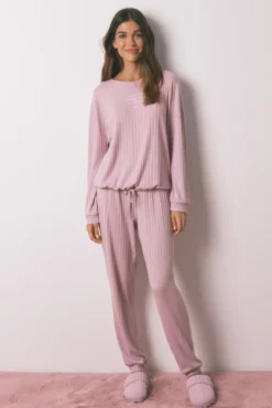 Pijama largo rosa Vecina Rubia punto cálido soft