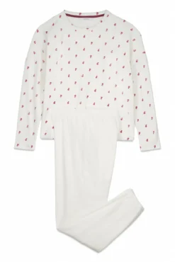 Pijama largo terciopelo blanco flores