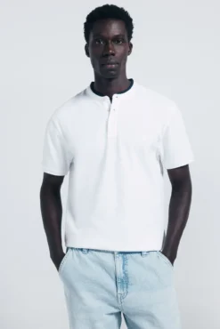 Polo piqué cuello mao slim fit
