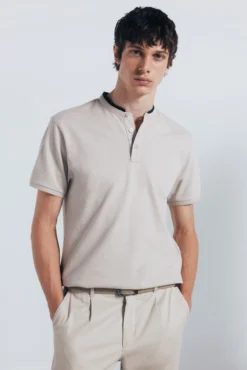 Polo piqué cuello mao slim fit